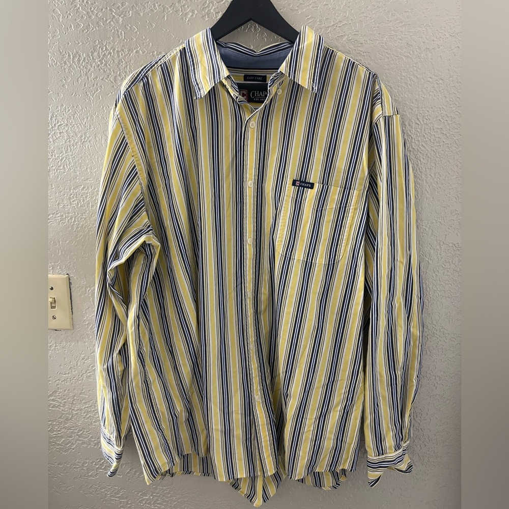 Chaps Men’s Yellow and Blue‎ Striped Button Down Long Sleeve Easy Care  Shirt XL